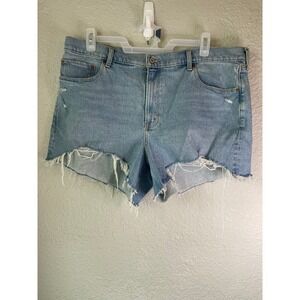 Abercrombie &‎ Fitch Denim Mom Shorts High Rise Distressed Light Wash 18